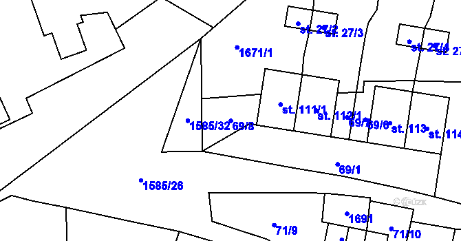 Parcela st. 69/8 v KÚ Pšov u Žlutic, Katastrální mapa