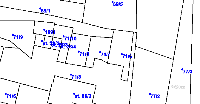 Parcela st. 71/7 v KÚ Pšov u Žlutic, Katastrální mapa