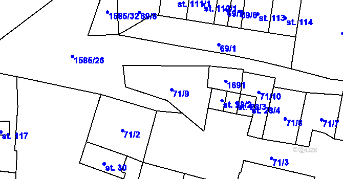 Parcela st. 71/9 v KÚ Pšov u Žlutic, Katastrální mapa