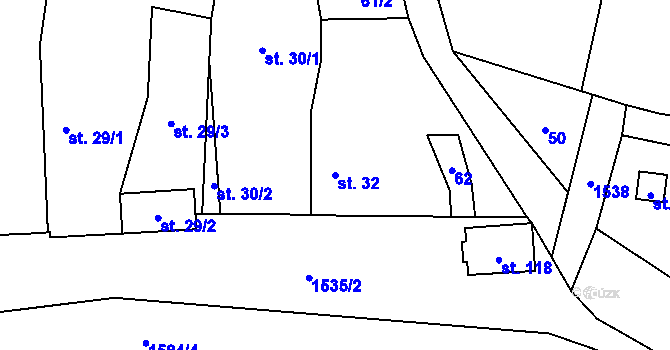 Parcela st. 32 v KÚ Pšovlky, Katastrální mapa