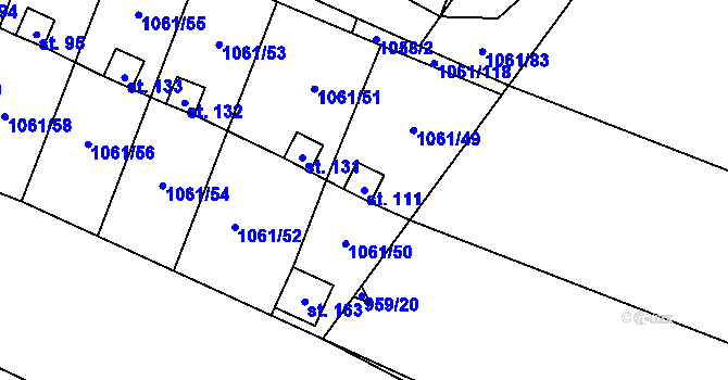 Parcela st. 111 v KÚ Ptáčov, Katastrální mapa