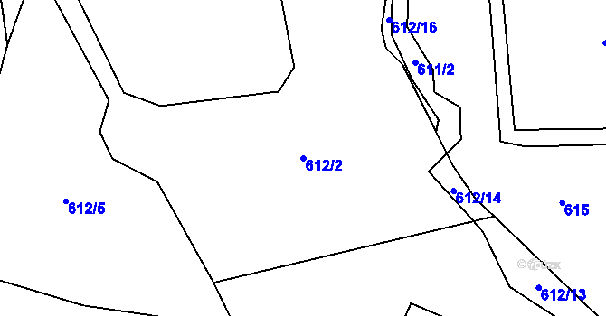 Parcela st. 612/2 v KÚ Ptáčov, Katastrální mapa