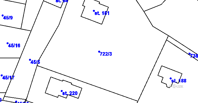 Parcela st. 722/3 v KÚ Ptáčov, Katastrální mapa