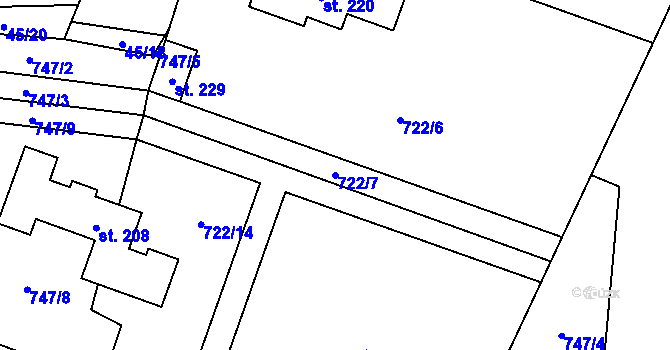 Parcela st. 722/7 v KÚ Ptáčov, Katastrální mapa