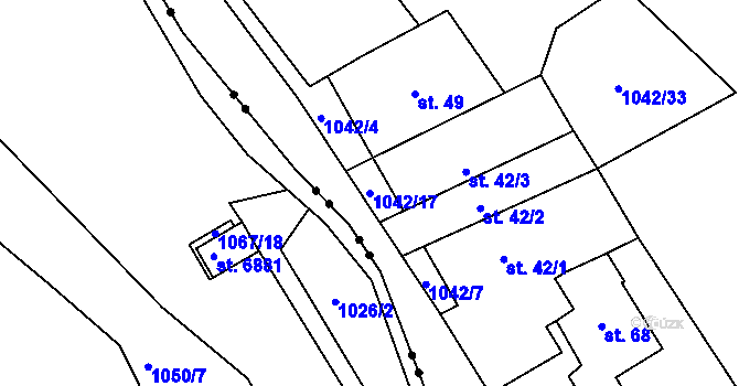 Parcela st. 1042/17 v KÚ Ptáčov, Katastrální mapa