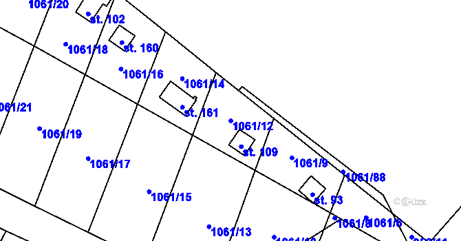 Parcela st. 1061/12 v KÚ Ptáčov, Katastrální mapa