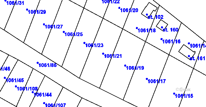 Parcela st. 1061/21 v KÚ Ptáčov, Katastrální mapa
