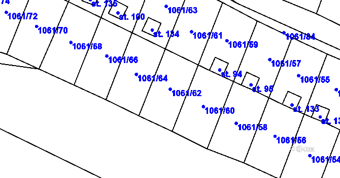 Parcela st. 1061/62 v KÚ Ptáčov, Katastrální mapa