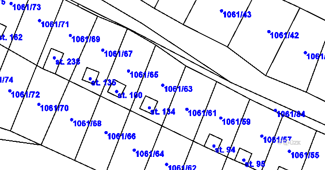 Parcela st. 1061/63 v KÚ Ptáčov, Katastrální mapa