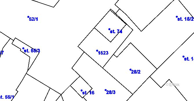 Parcela st. 1523 v KÚ Ptáčov, Katastrální mapa