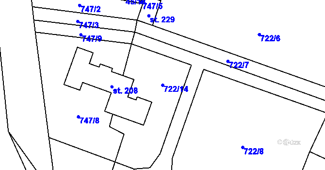 Parcela st. 722/14 v KÚ Ptáčov, Katastrální mapa