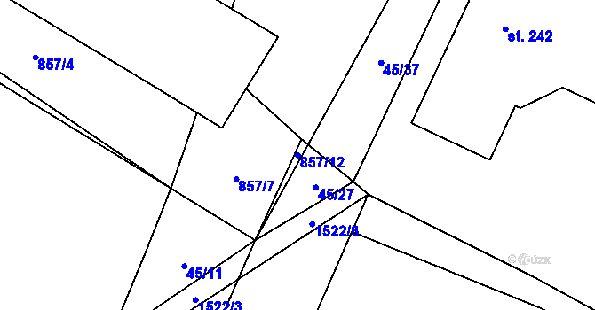 Parcela st. 857/12 v KÚ Ptáčov, Katastrální mapa