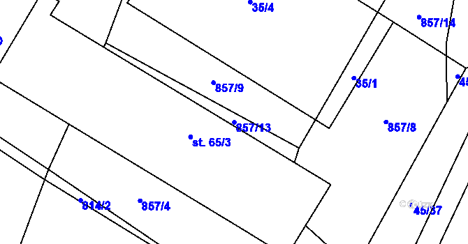 Parcela st. 857/13 v KÚ Ptáčov, Katastrální mapa