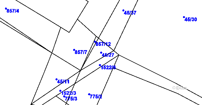 Parcela st. 45/27 v KÚ Ptáčov, Katastrální mapa