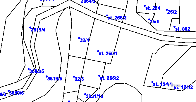 Parcela st. 265/1 v KÚ Ptení, Katastrální mapa