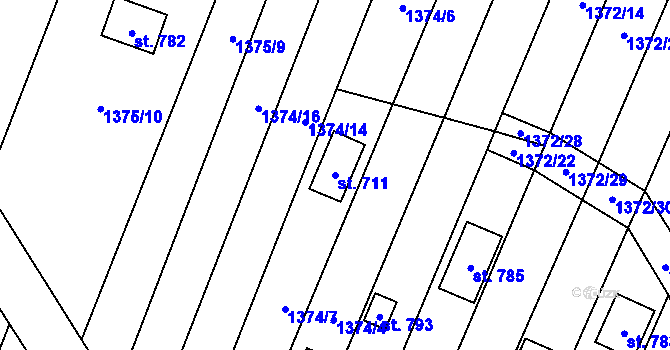 Parcela st. 711 v KÚ Ptení, Katastrální mapa