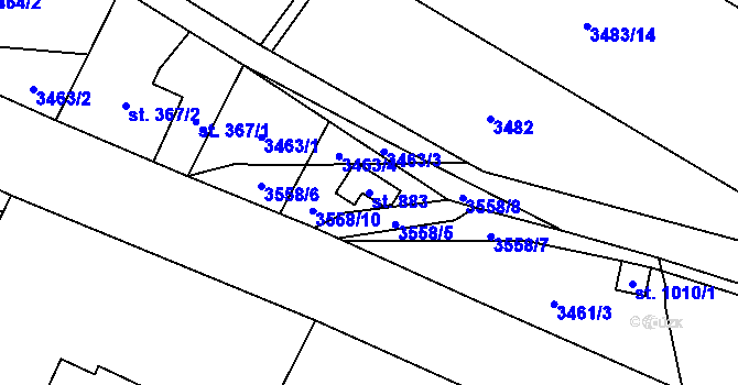 Parcela st. 883 v KÚ Ptení, Katastrální mapa