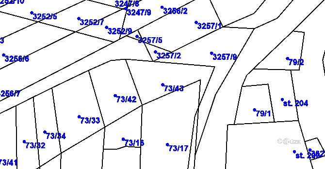 Parcela st. 73/43 v KÚ Ptení, Katastrální mapa