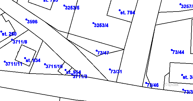 Parcela st. 73/47 v KÚ Ptení, Katastrální mapa
