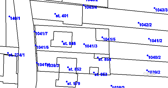 Parcela st. 1041/3 v KÚ Ptení, Katastrální mapa