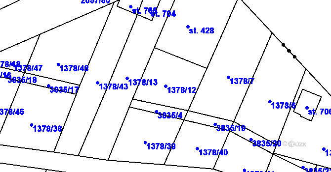 Parcela st. 1378/12 v KÚ Ptení, Katastrální mapa