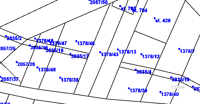 Parcela st. 1378/43 v KÚ Ptení, Katastrální mapa