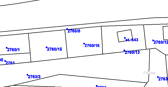 Parcela st. 2760/16 v KÚ Ptení, Katastrální mapa