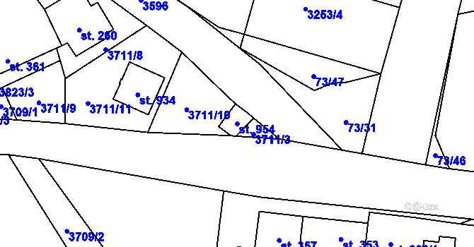Parcela st. 954 v KÚ Ptení, Katastrální mapa