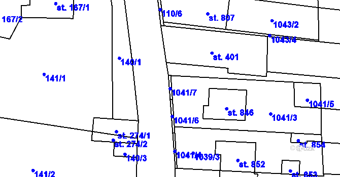 Parcela st. 1041/7 v KÚ Ptení, Katastrální mapa