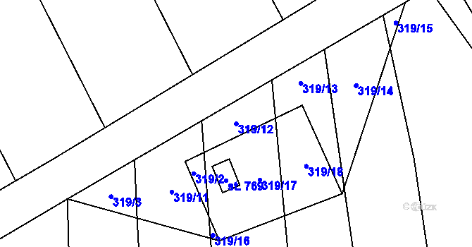 Parcela st. 319/12 v KÚ Ptení, Katastrální mapa