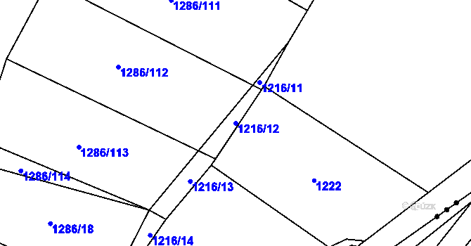 Parcela st. 1216/12 v KÚ Ptení, Katastrální mapa
