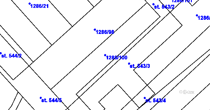 Parcela st. 1286/100 v KÚ Ptení, Katastrální mapa