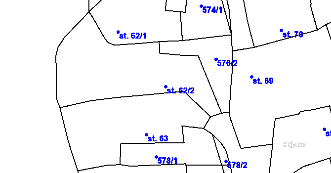 Parcela st. 62/2 v KÚ Ptenín, Katastrální mapa