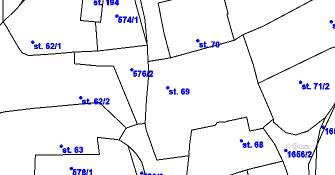 Parcela st. 69 v KÚ Ptenín, Katastrální mapa