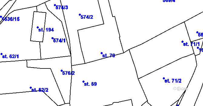 Parcela st. 70 v KÚ Ptenín, Katastrální mapa