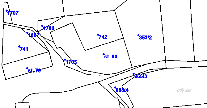 Parcela st. 80 v KÚ Ptenín, Katastrální mapa