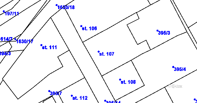 Parcela st. 107 v KÚ Ptenín, Katastrální mapa
