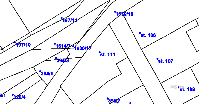 Parcela st. 111 v KÚ Ptenín, Katastrální mapa