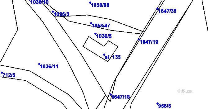 Parcela st. 135 v KÚ Ptenín, Katastrální mapa