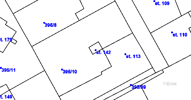 Parcela st. 142 v KÚ Ptenín, Katastrální mapa