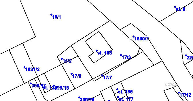 Parcela st. 166 v KÚ Ptenín, Katastrální mapa