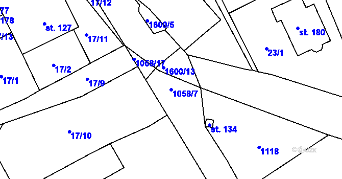 Parcela st. 1058/7 v KÚ Ptenín, Katastrální mapa