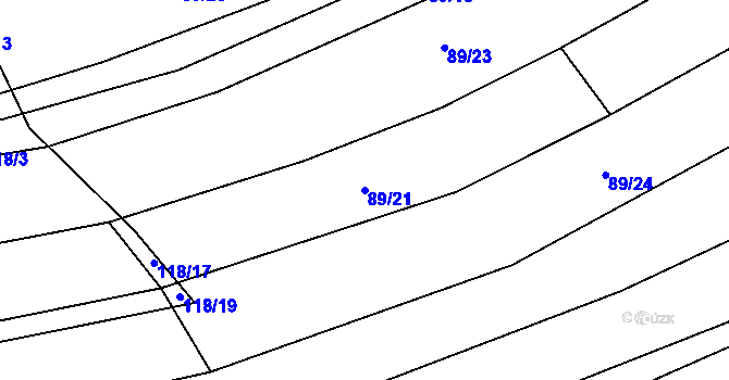 Parcela st. 89/21 v KÚ Ptenín, Katastrální mapa