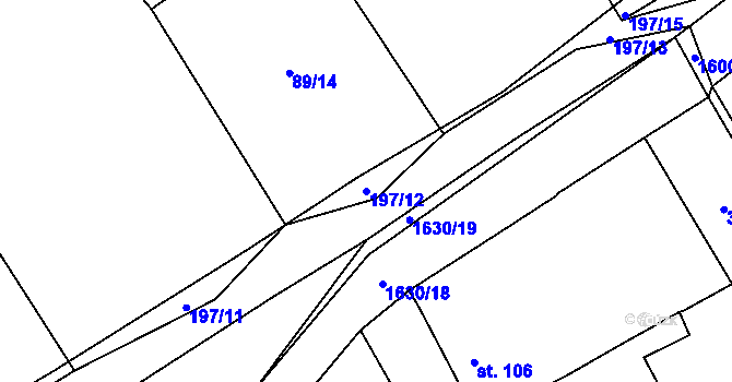 Parcela st. 197/12 v KÚ Ptenín, Katastrální mapa
