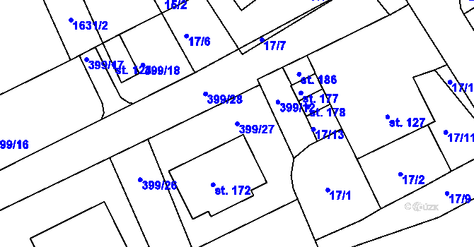 Parcela st. 399/27 v KÚ Ptenín, Katastrální mapa