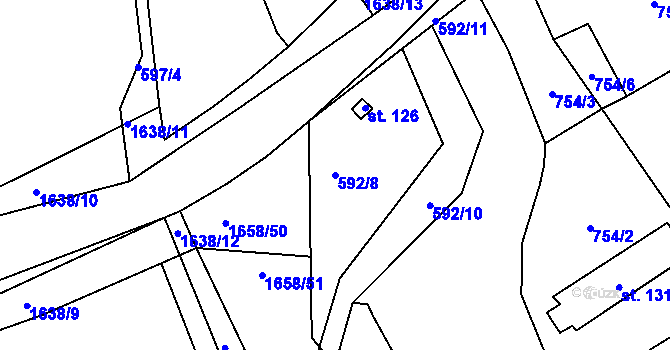 Parcela st. 592/8 v KÚ Ptenín, Katastrální mapa