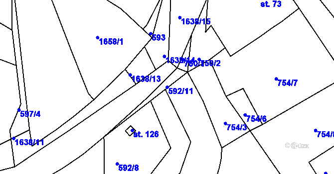 Parcela st. 592/11 v KÚ Ptenín, Katastrální mapa