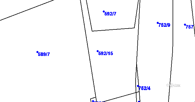 Parcela st. 592/15 v KÚ Ptenín, Katastrální mapa