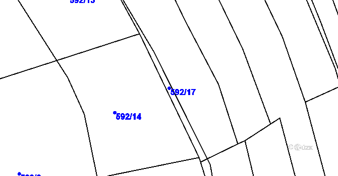 Parcela st. 592/17 v KÚ Ptenín, Katastrální mapa