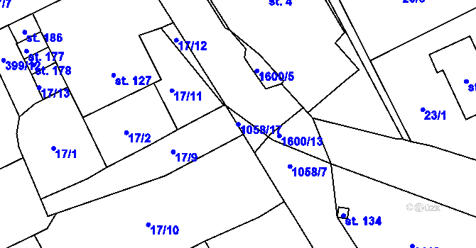 Parcela st. 1058/17 v KÚ Ptenín, Katastrální mapa